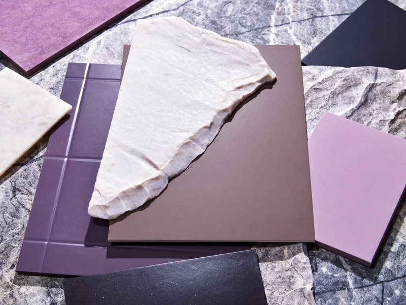 Dettaglio illustrato di materiali e lavorazione per interni